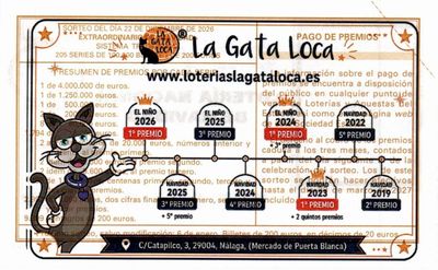 Reverso del d&eacute;cimo 65706 con el sello de la Administraci&oacute;n &laquo;La Gata Loca&raquo;, en M&aacute;laga